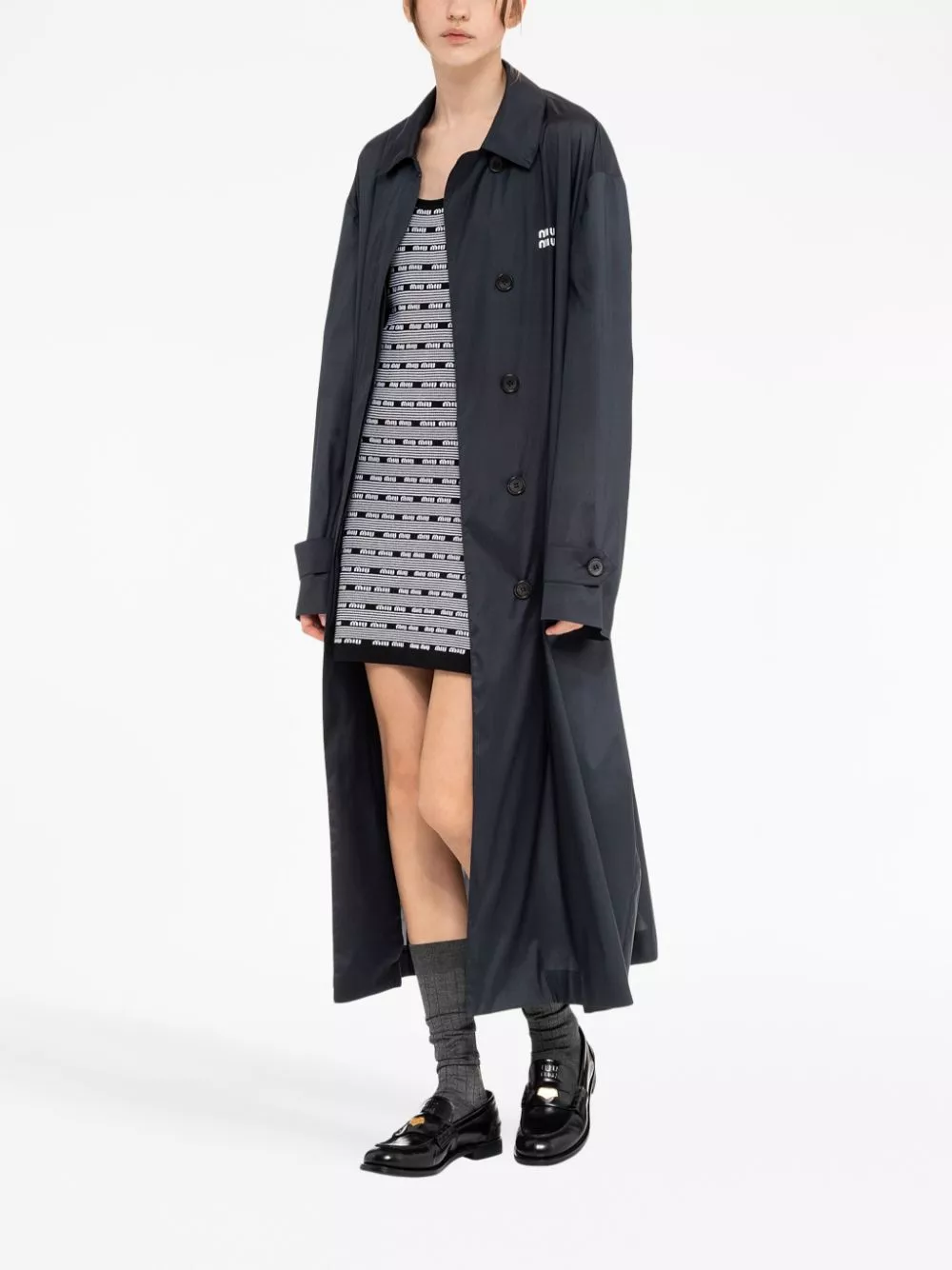 Rep Miu Miu logo-print belted trench coat Women 0122