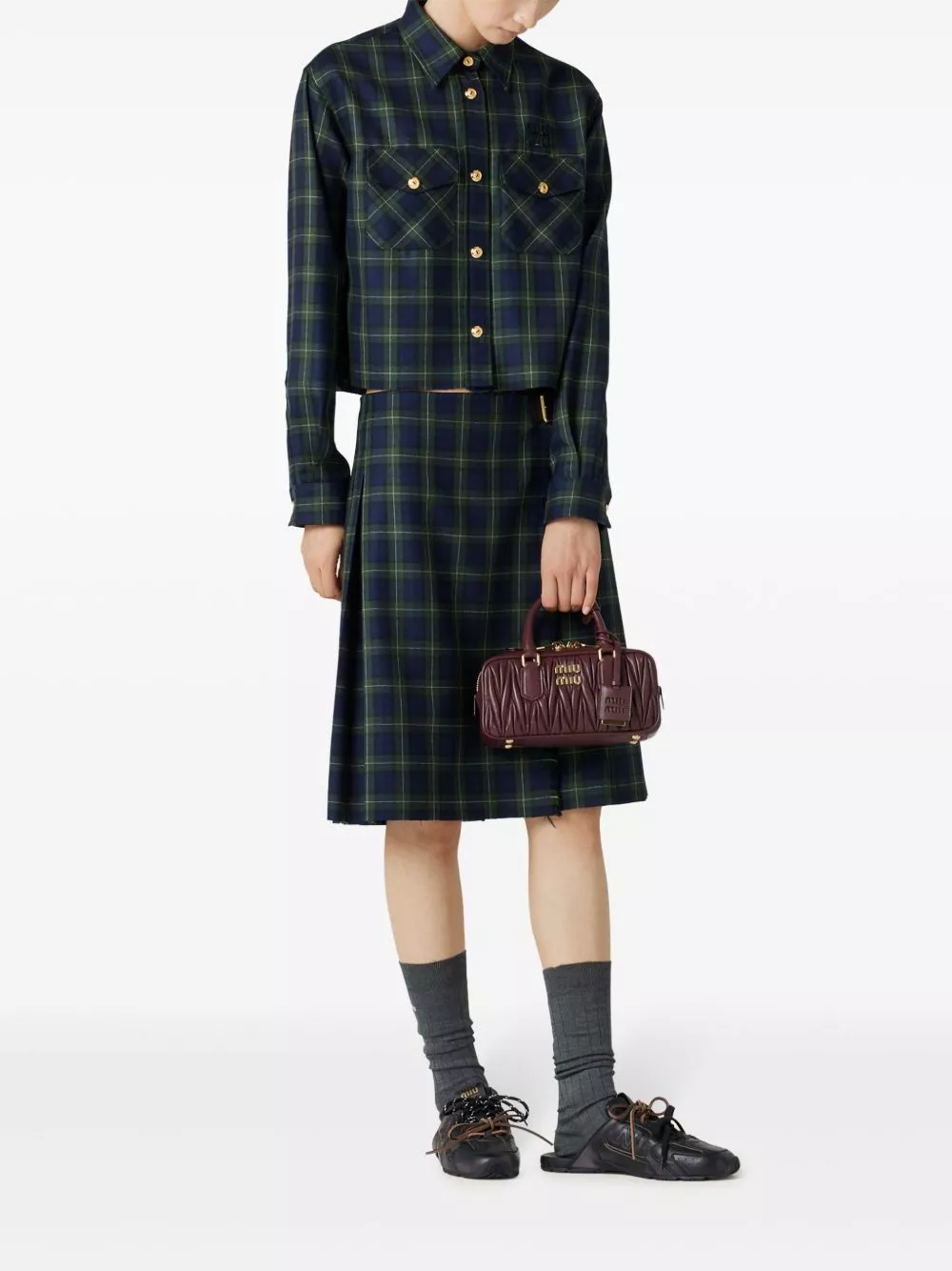 Fake Miu Miu pleated tartan skirt Women 0130