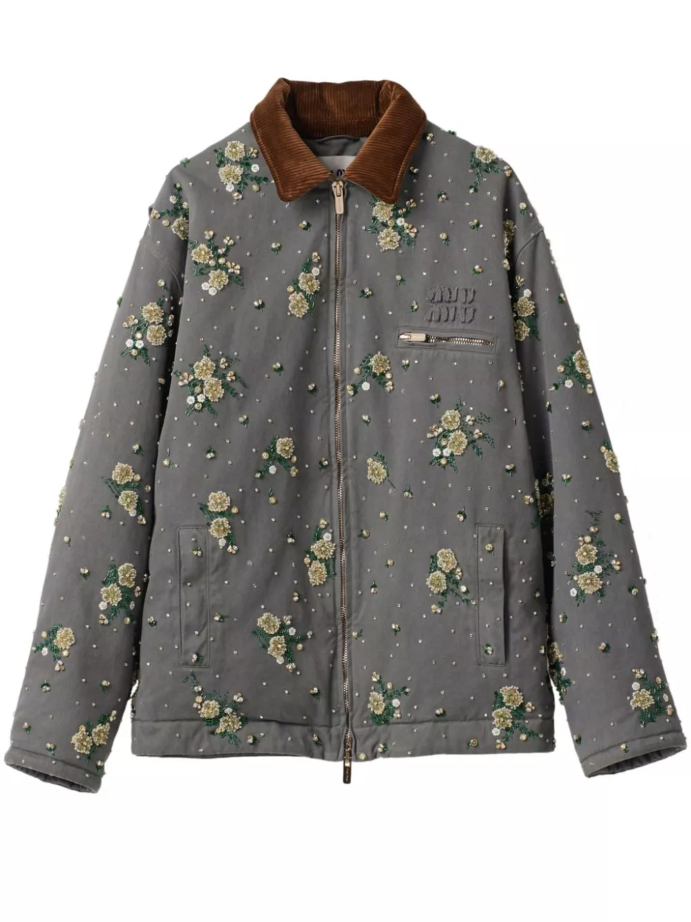 Fake Miu Miu floral-applique cotton shirt jacket Women 0129