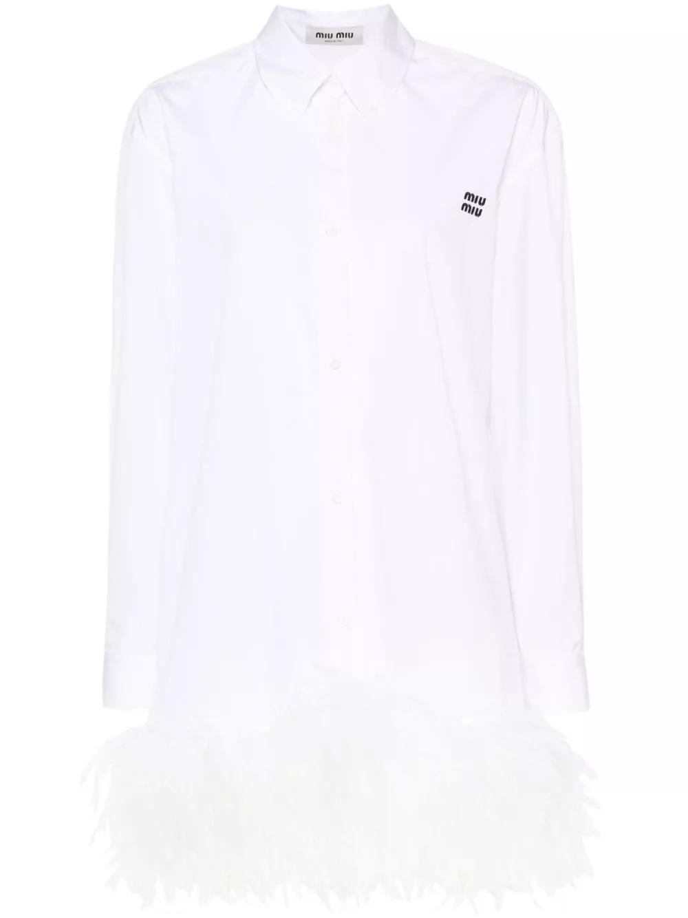 Rep Miu Miu feather-trim mini shirt dress Women 0129