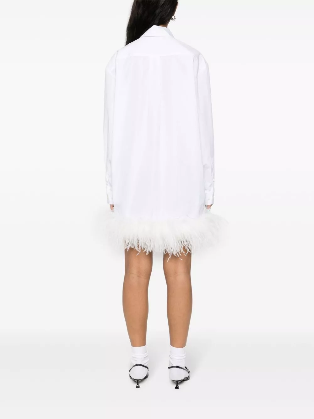 Rep Miu Miu feather-trim mini shirt dress Women 0129