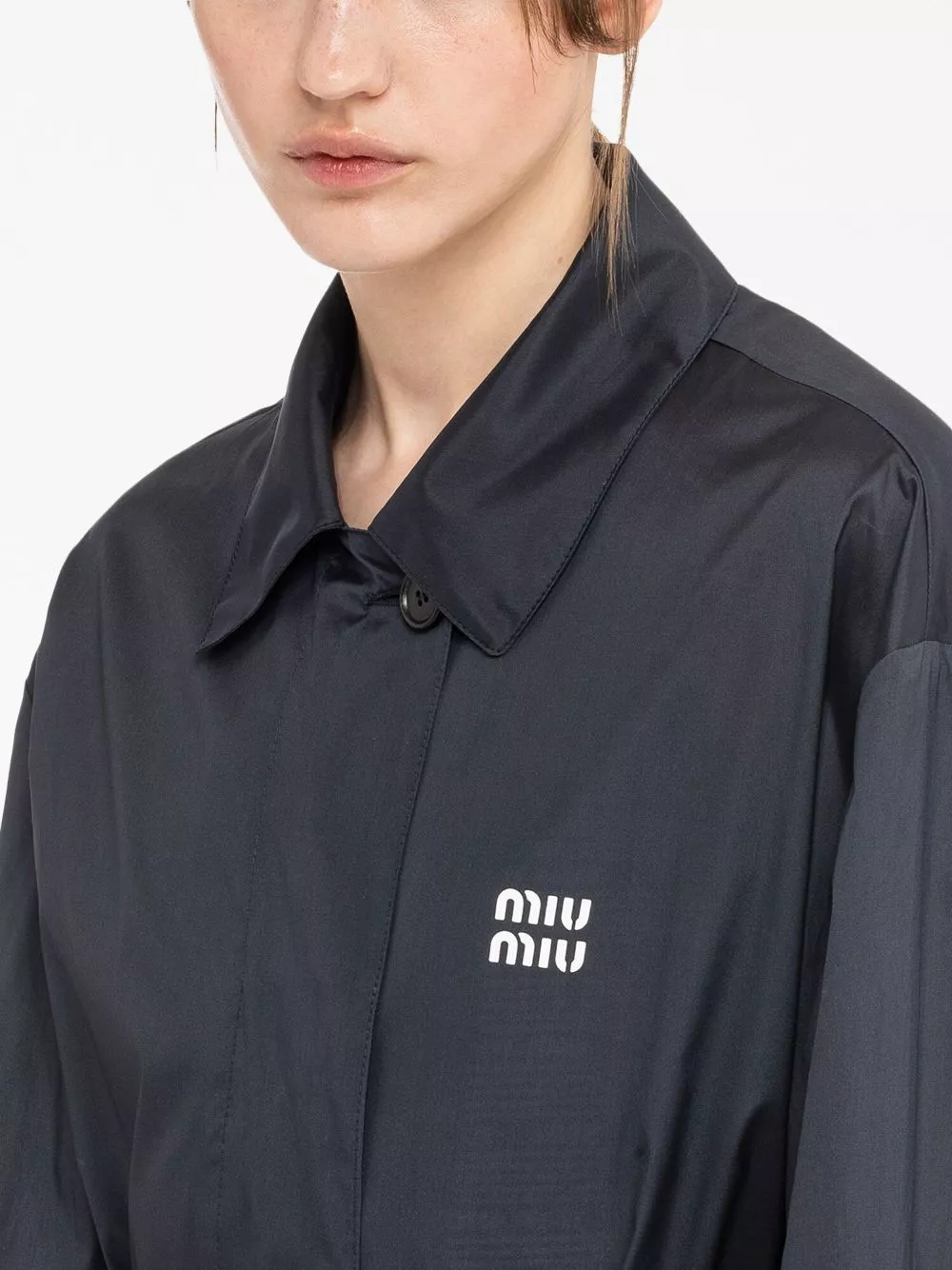 Rep Miu Miu logo-print belted trench coat Women 0122