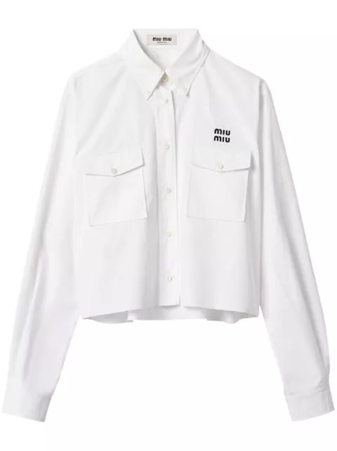 Fake Miu Miu logo-embroidered cropped poplin shirt Women 0130