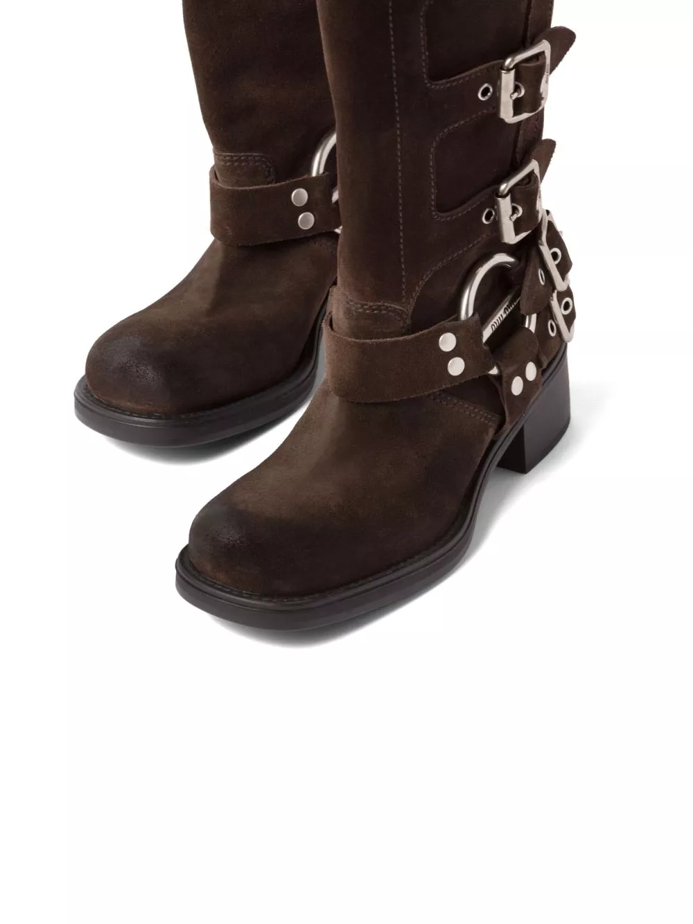 Affordable Miu Miu buckle-detail block-heel boots Women 0127