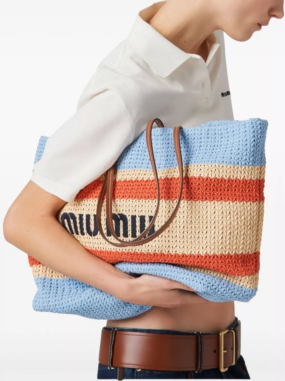 Rep Miu Miu striped woven tote bag Women 0113