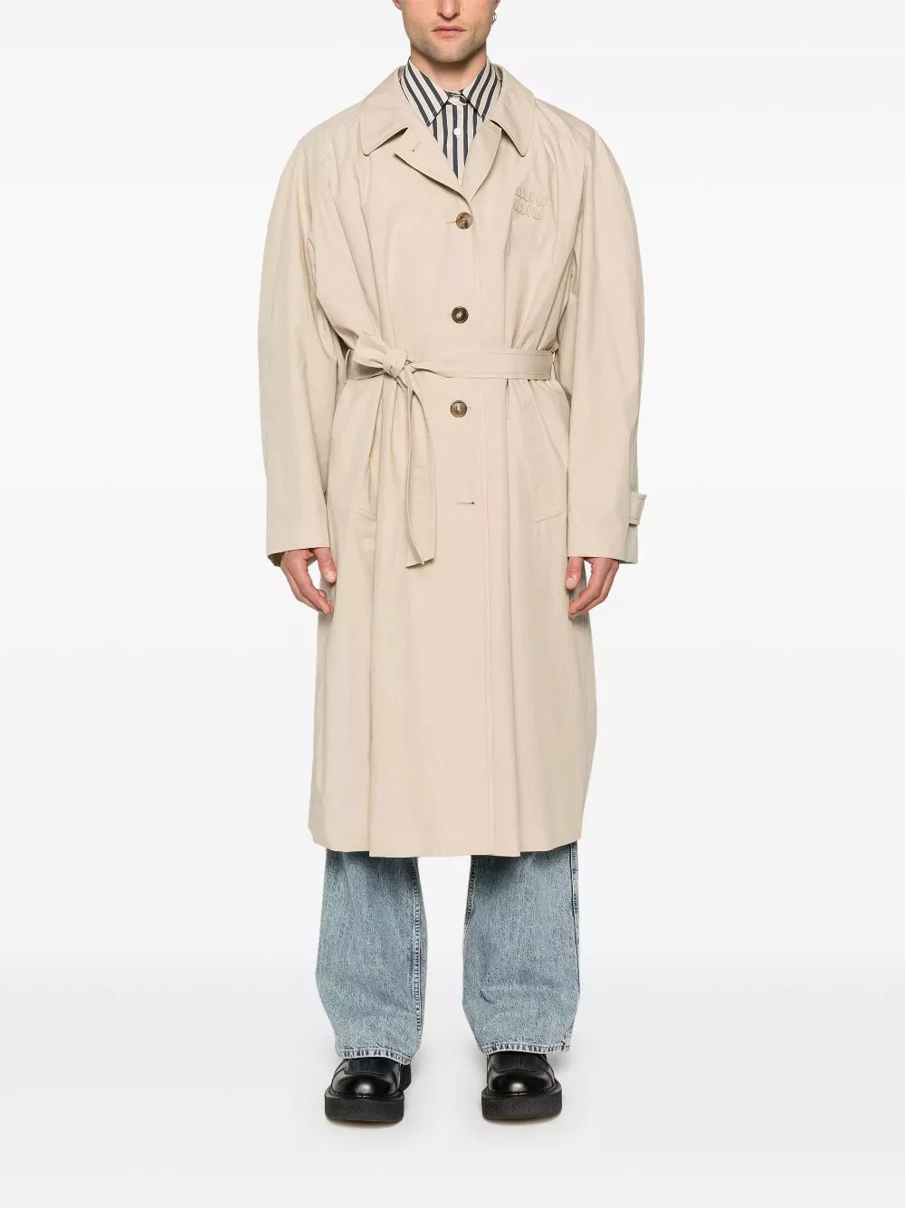 Fake Miu Miu logo-applique long coat Men 0113