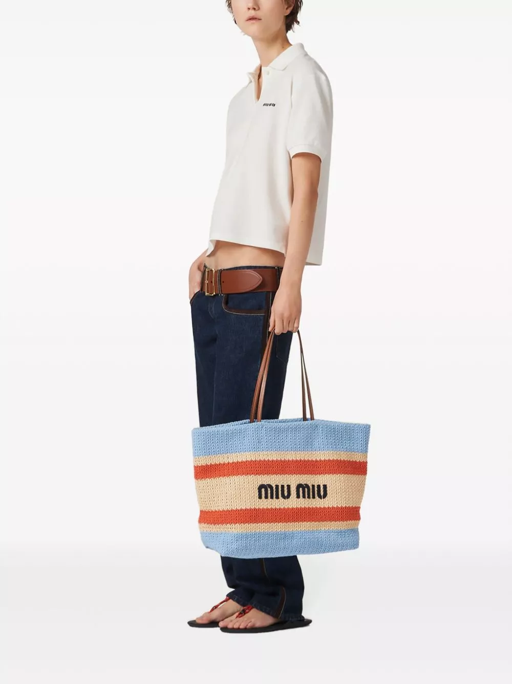 Rep Miu Miu striped woven tote bag Women 0113