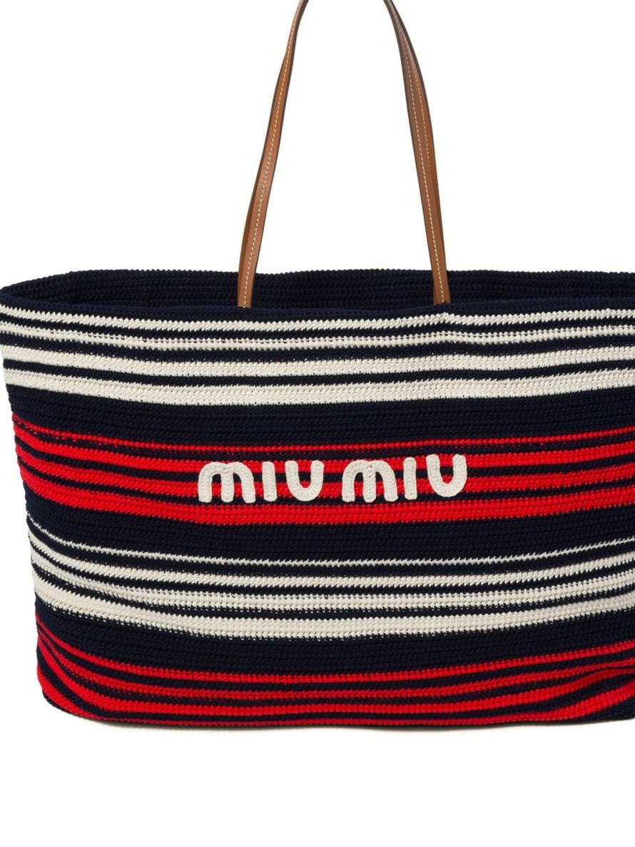 Affordable Miu Women bag Miu striped tote crochet-knit 0208