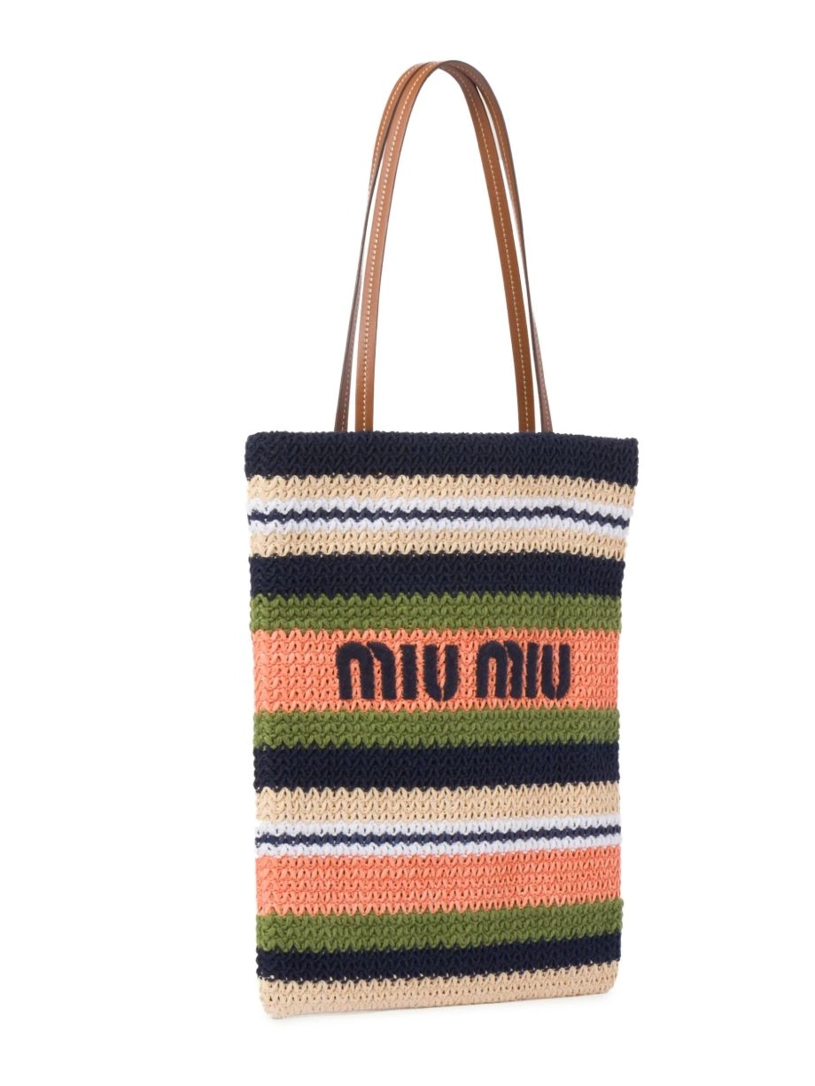 Affordable tote bag Women Miu striped crochet Miu 0222