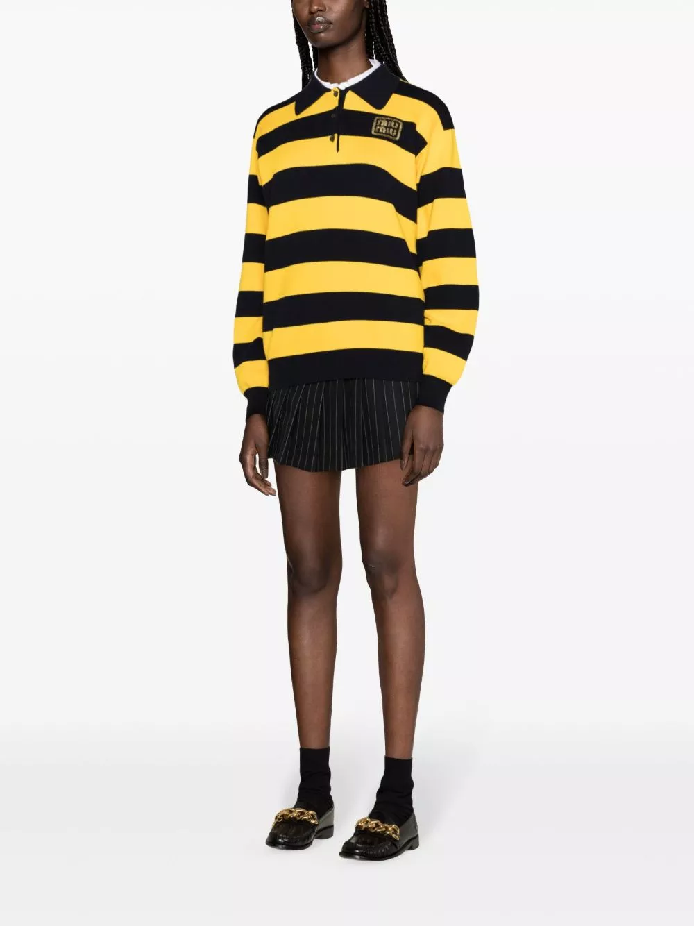 Rep Miu Miu loog-patch striped polo top Women 0204