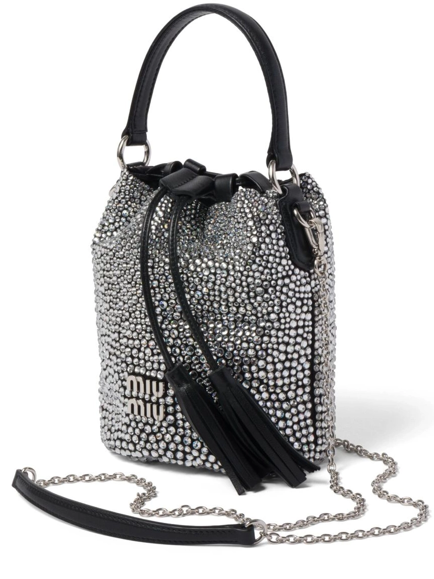 Cheap Miu crystal-embellished Miu Women satin bucket bag 0210