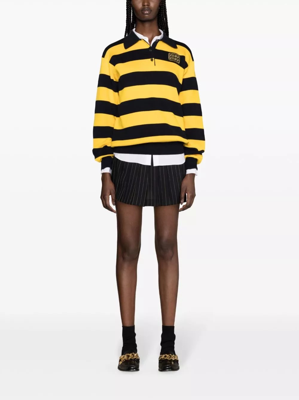 Rep Miu Miu loog-patch striped polo top Women 0204