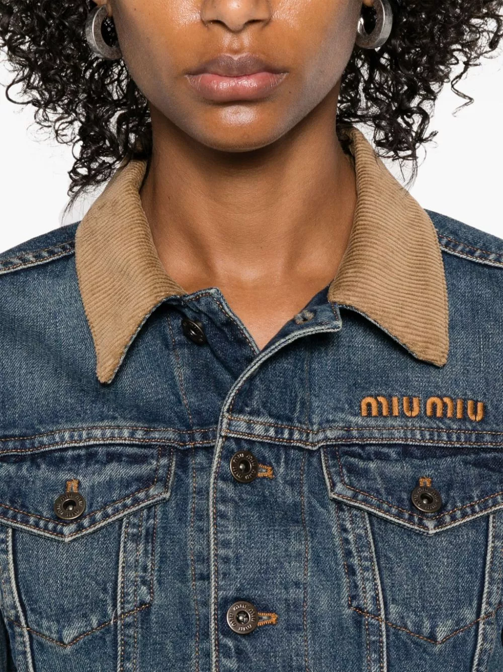 Cheap Miu Miu corduroy-collar denim jacket Women 0204