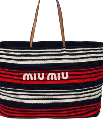 Affordable Miu Women bag Miu striped tote crochet-knit 0208