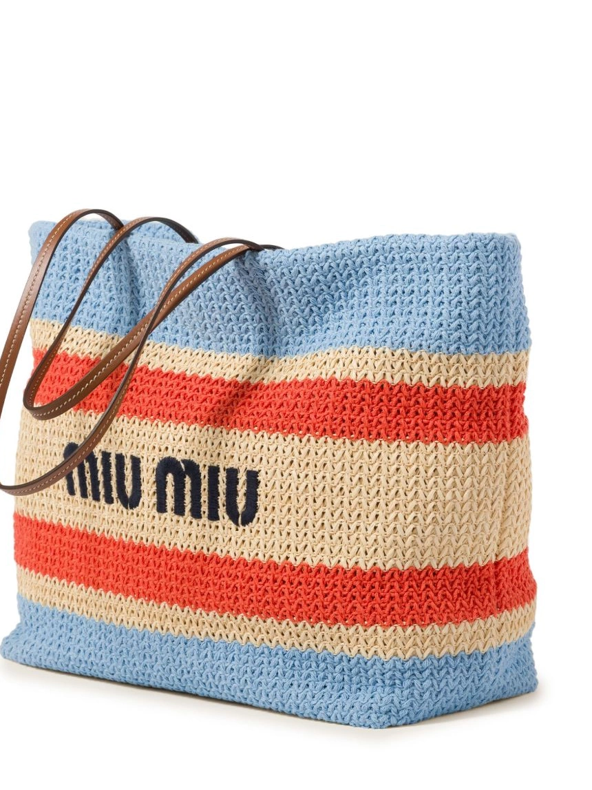 Fake Miu Women tote striped woven bag Miu 0214