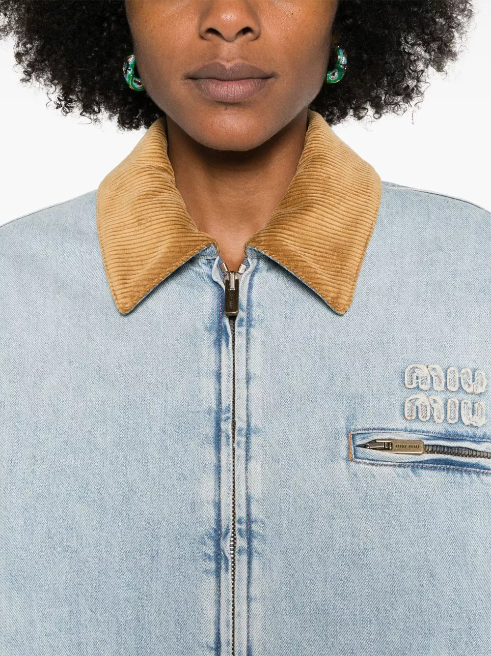 Rep Miu Miu logo-patch denim padded jacket Women 0204