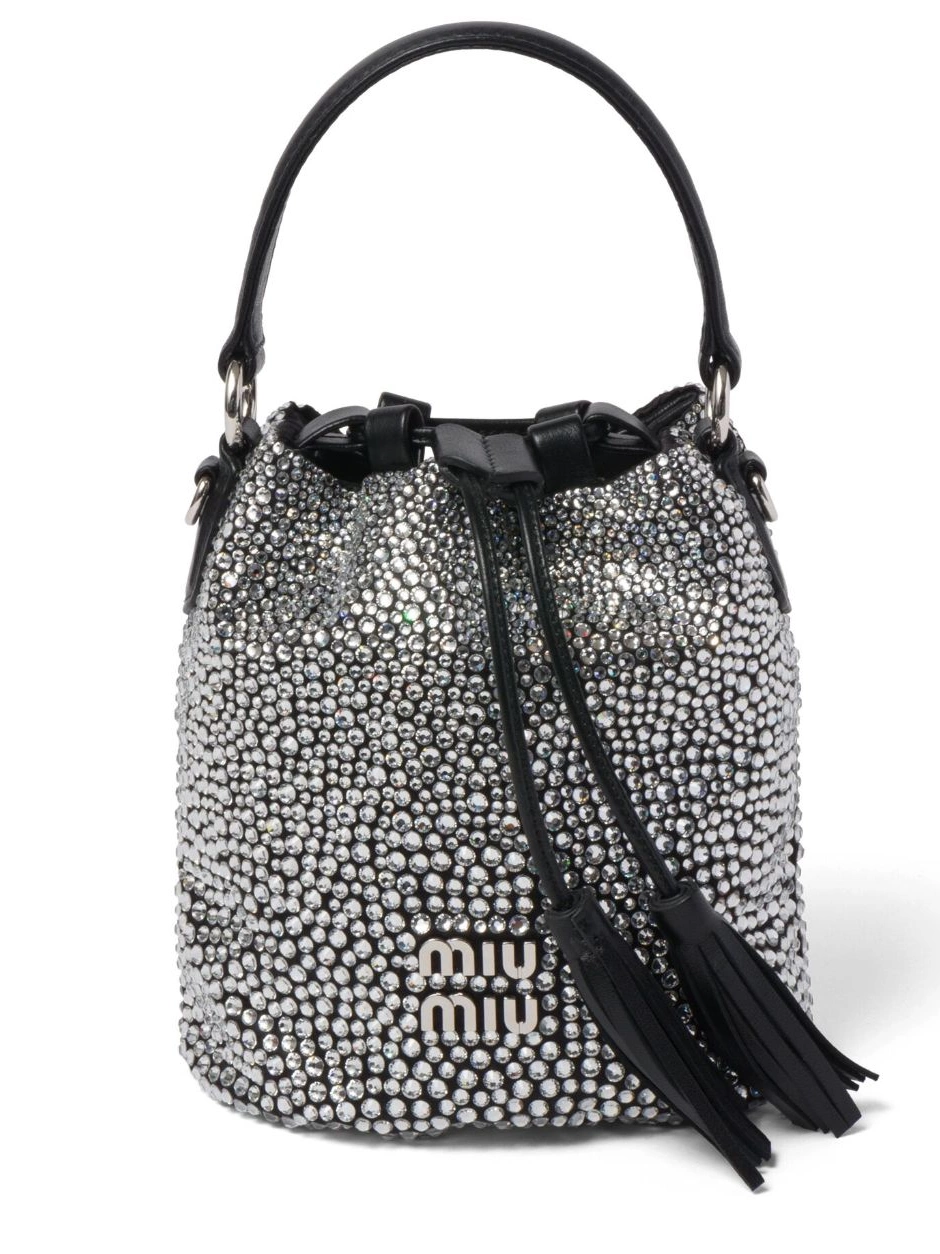 Cheap Miu crystal-embellished Miu Women satin bucket bag 0210