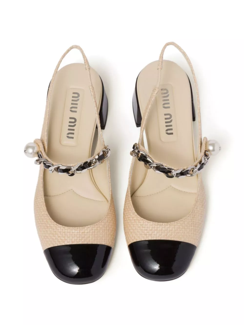 Rep Miu Miu 35mm pearl-embellished raffia pumps Women 0201