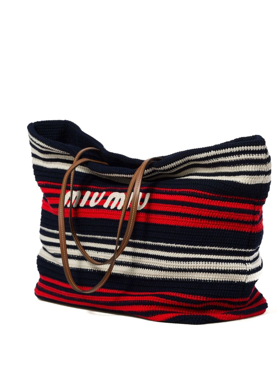 Affordable Miu Women bag Miu striped tote crochet-knit 0208