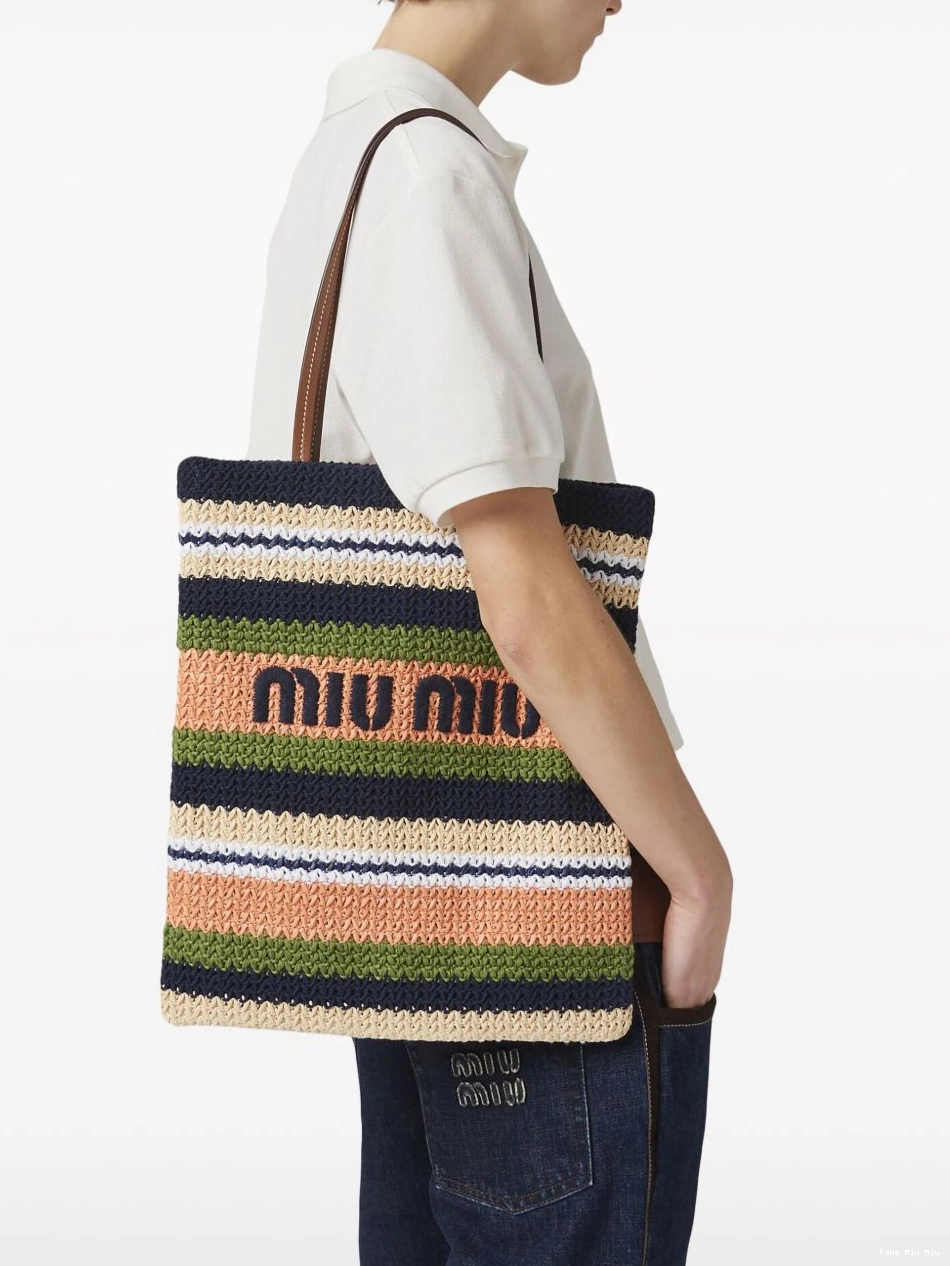 Affordable tote bag Women Miu striped crochet Miu 0222