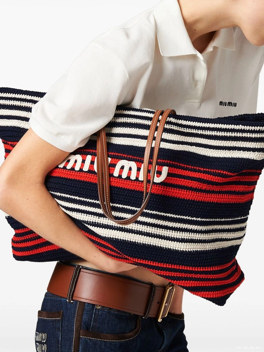 Affordable Miu Women bag Miu striped tote crochet-knit 0208