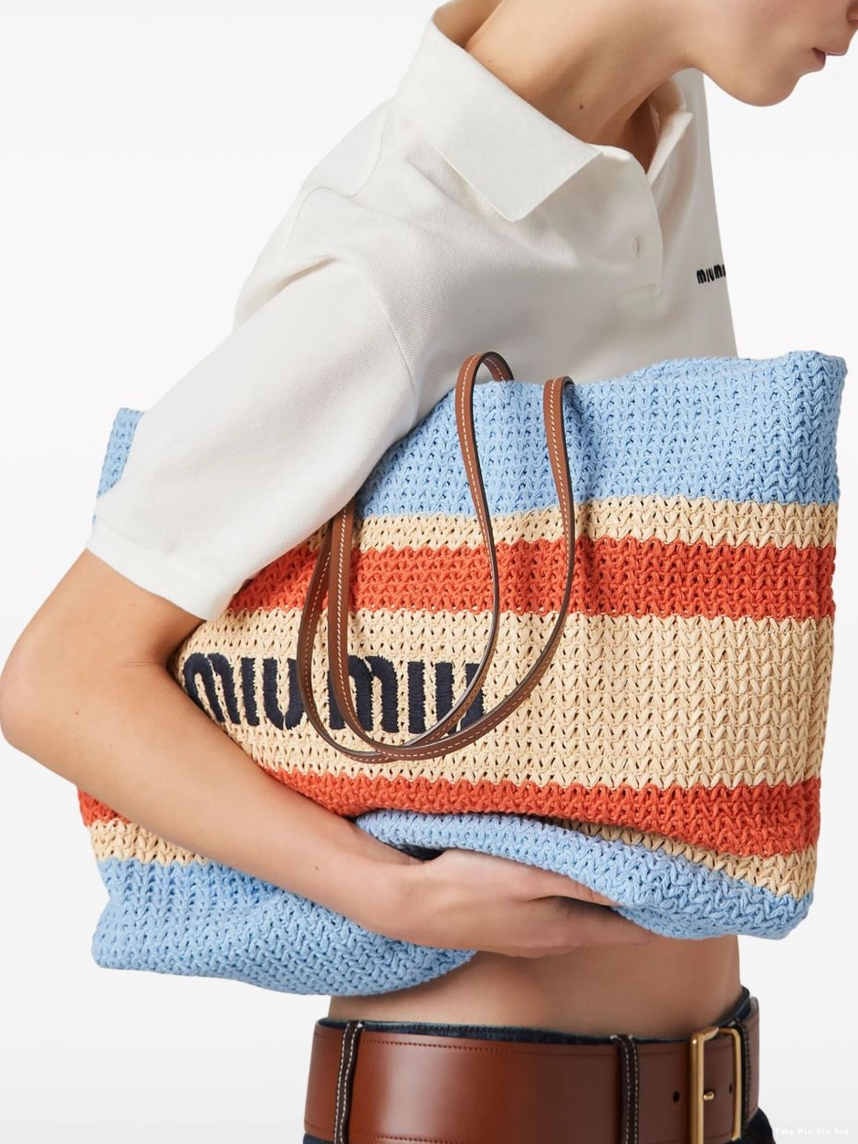 Fake Miu Women tote striped woven bag Miu 0214