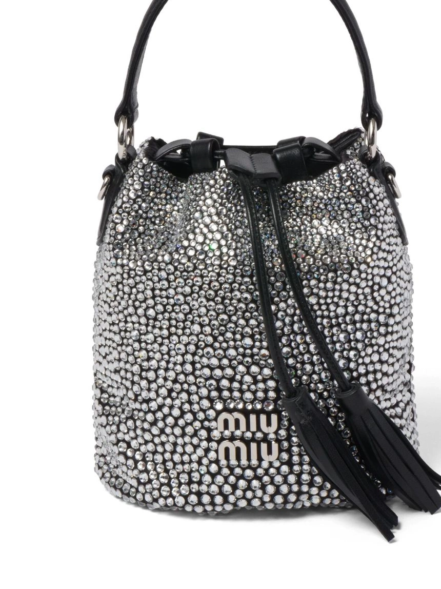 Women Miu satin bag Miu crystal-embellished bucket 0309