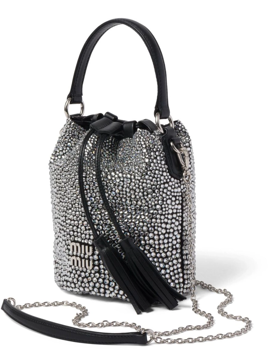 Cheap Women Miu satin bag Miu crystal-embellished bucket 0309