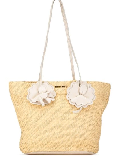 Women tote 2010-2023 Miu Embellished Floral bag Straw Miu 0311